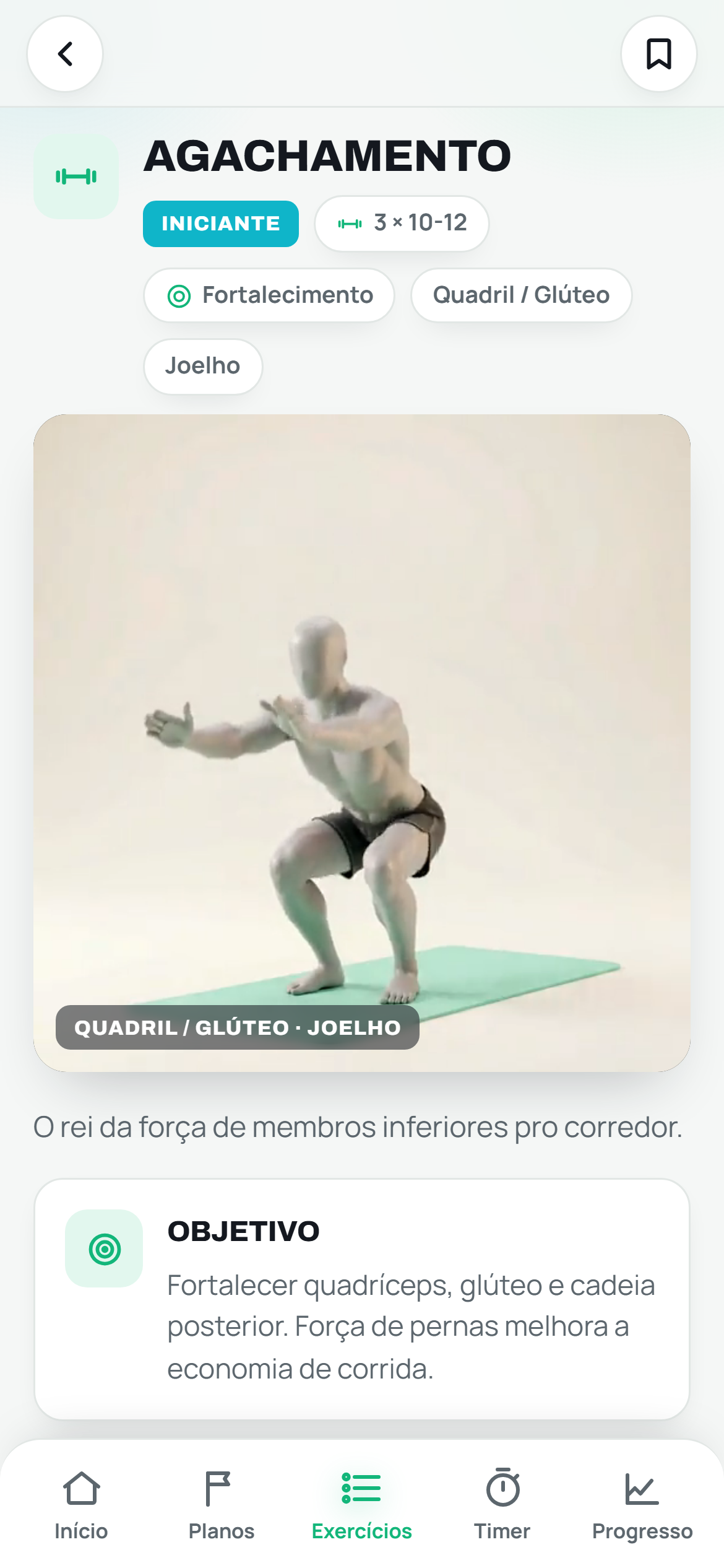 Tela de exercício do app com vídeo 3D